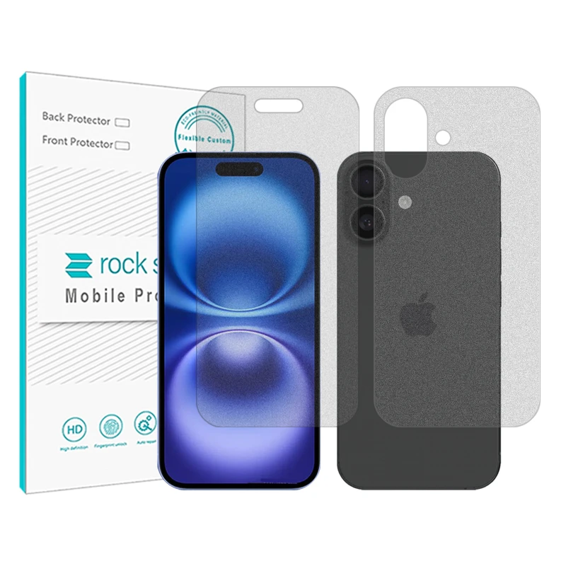 محافظ صفحه نمایش مات راک اسپیس مدل Resistant مناسب برای گوشی موبایل اپل iPhone 16 به همراه محافظ پشت گوشی