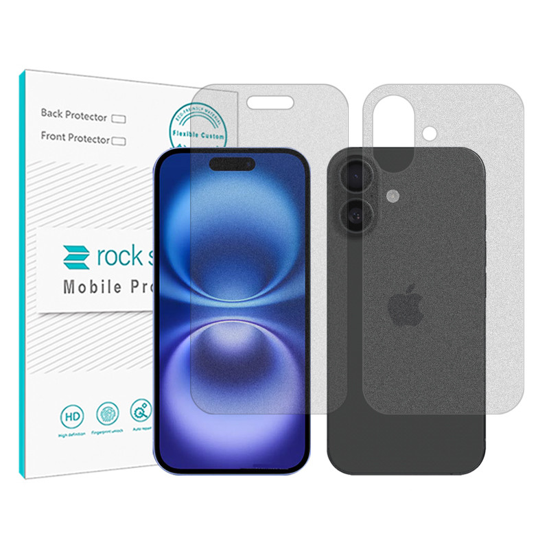 محافظ صفحه نمایش مات راک اسپیس مدل Resistant مناسب برای گوشی موبایل اپل iPhone 16 Plus به همراه محافظ پشت گوشی 