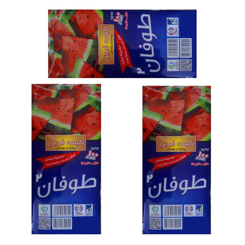 کیسه فریزر طوفان مدل تجزیه پذیر چسبدار 3 بسته 100 عددی