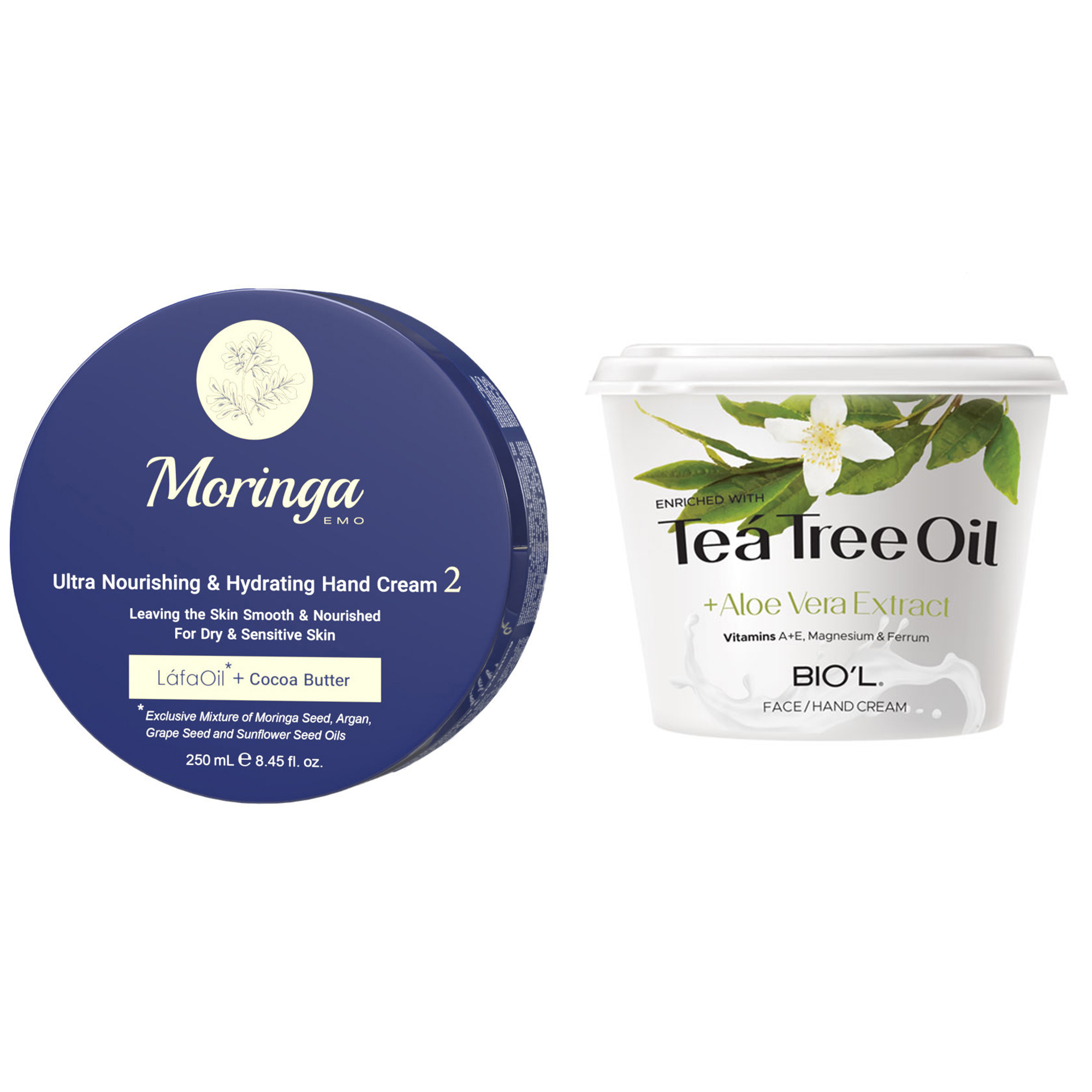 کرم آبرسان مورینگا امو مدل کره کاکائو حجم 250 میلی لیتر به همراه کرم مرطوب کننده بیول مدل Tea Tree Oil حجم 250 میلی لیتر