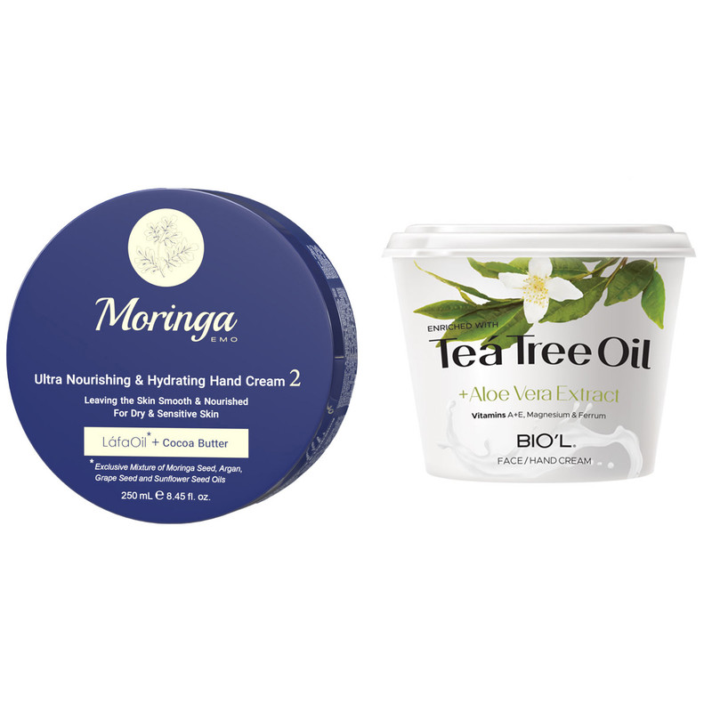 کرم آبرسان مورینگا امو مدل کره کاکائو حجم 250 میلی لیتر به همراه کرم مرطوب کننده بیول مدل Tea Tree Oil حجم 250 میلی لیتر