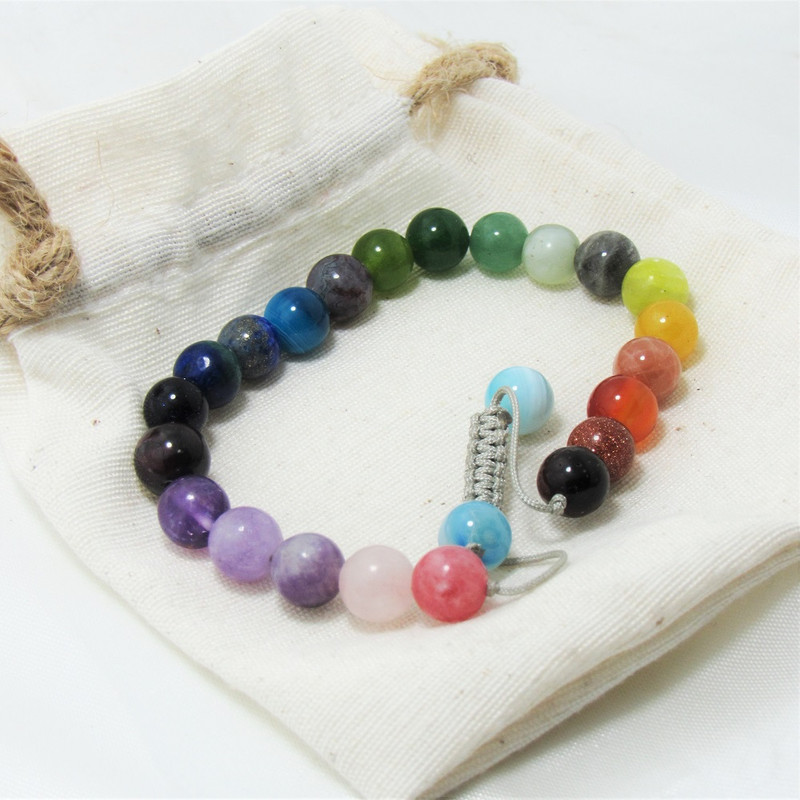 دستبند مدل یک ردیفه هفت چاکرا سنگ آتنا