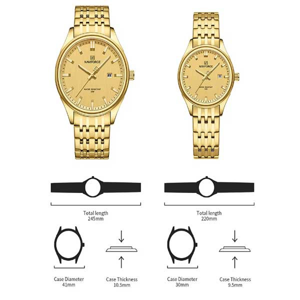 ست ساعت مچی عقربه ای زنانه و مردانه نیوی فورس مدل NF8039LG  GGG