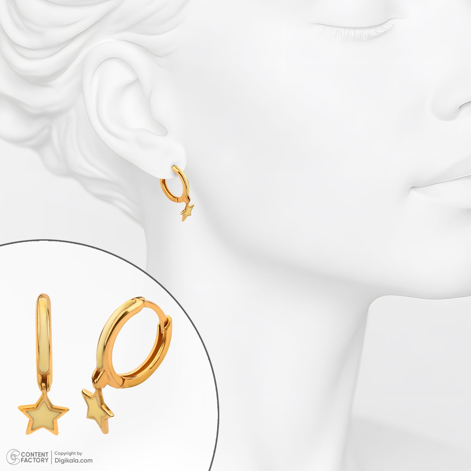 گوشواره حلقه‌ای طلا کم اجرت  18 عیار زنانه گلدم مدل E244024 -  - 7
