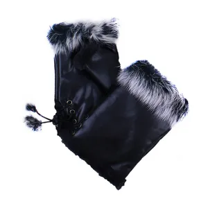 دستکش مدل چرم داخل خز نیم انگشتی