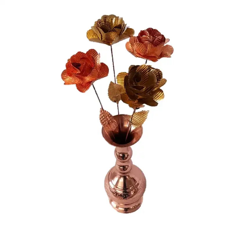ست گل و گلدان مسی مدل رز کد GM110 مجموعه 5 عددی