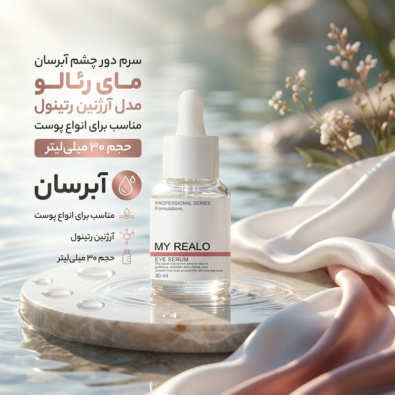 سرم دور چشم آبرسان مای رئالو مدل آرژنین رتینول مناسب برای انواع پوست حجم 30 میلی‌لیتر