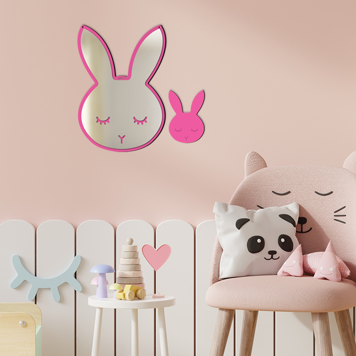 استیکر چوبی کودک باروچین مدل خرگوش آیینه ای کد m-2-pk مجموعه 2 عددی