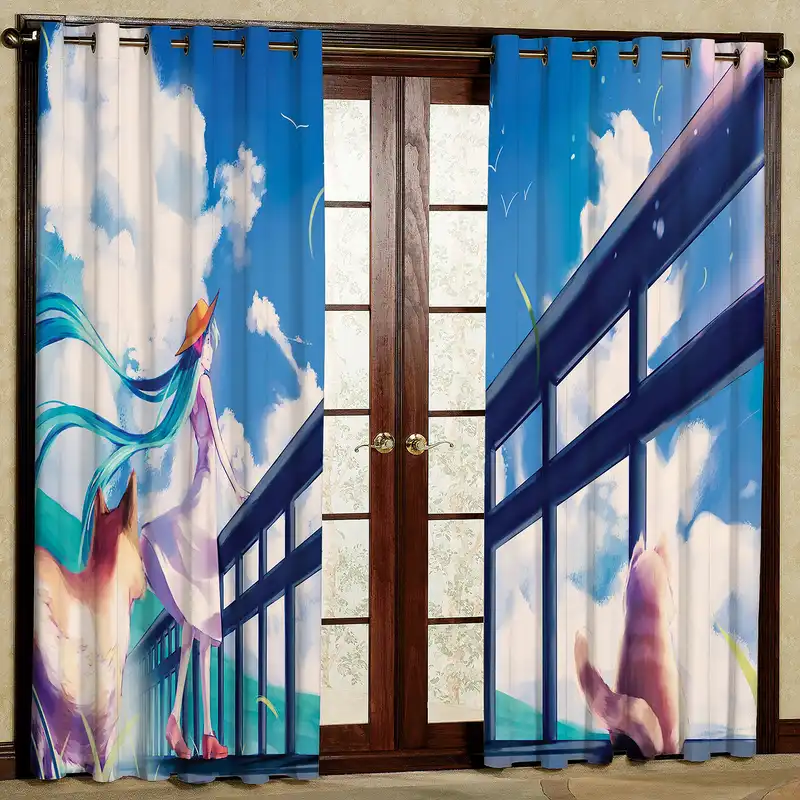 پرده مدل دختر و گربه مخمل پانچی کد 2458 سایز 200x140 سانتی متر