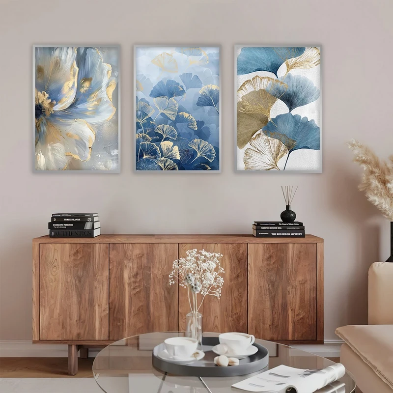 تابلو بکلیت طرح نقاشی گل مدل SI-4877 فریم نقره ای مجموعه 3 عددی