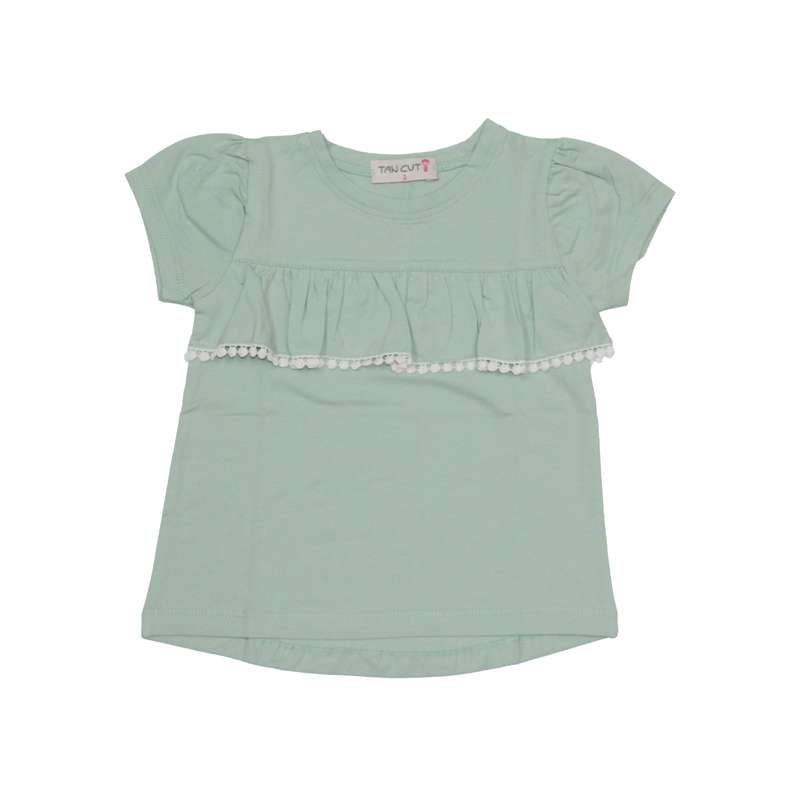 تی شرت آستین کوتاه دخترانه تن کات طرح چین دار مدل 20366 رنگ سبز