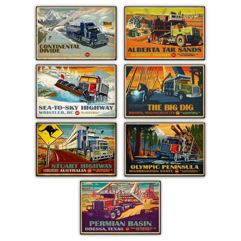 استیکر مدل ماشین سنگین کد KM-TRUCKS1 مجموعه 7 عددی