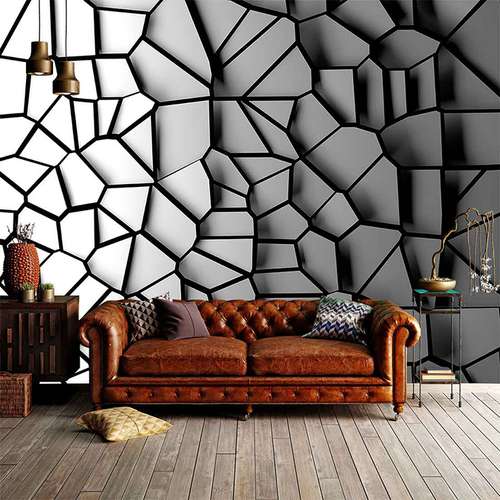 پوستر دیواری سه بعدی مدل زمبنه هندسی شکسته نقره ای DVRF2324