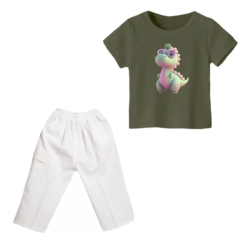 ست تی شرت و شلوارک پسرانه مدل دایناسور کد ۷