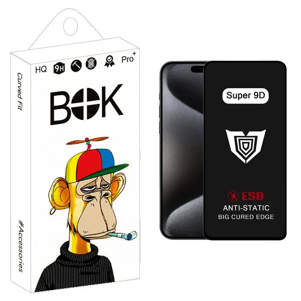 محافظ صفحه نمایش بوک مدل Super 9D مناسب برای گوشی موبایل اپل iPhone 15 Pro