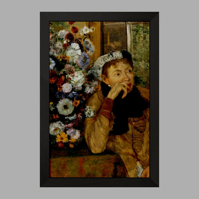 تابلو خندالو مدل زن و گل های داوودی اثر ادگار دگا  کد 23348