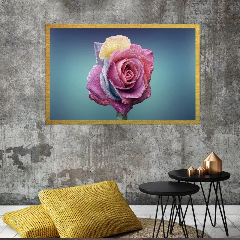 تابلو بکلیت طرح گل رز رنگی مدل قاب شاسی T-S8688