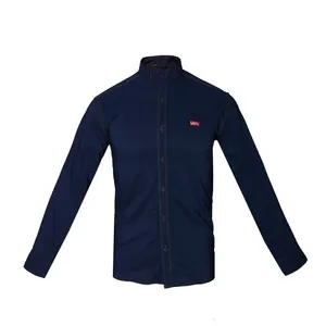 پیراهن آستین بلند مردانه مدل MB-HAG82075-PR.JEANS.AB.T طرح جین رنگ آبی تیره