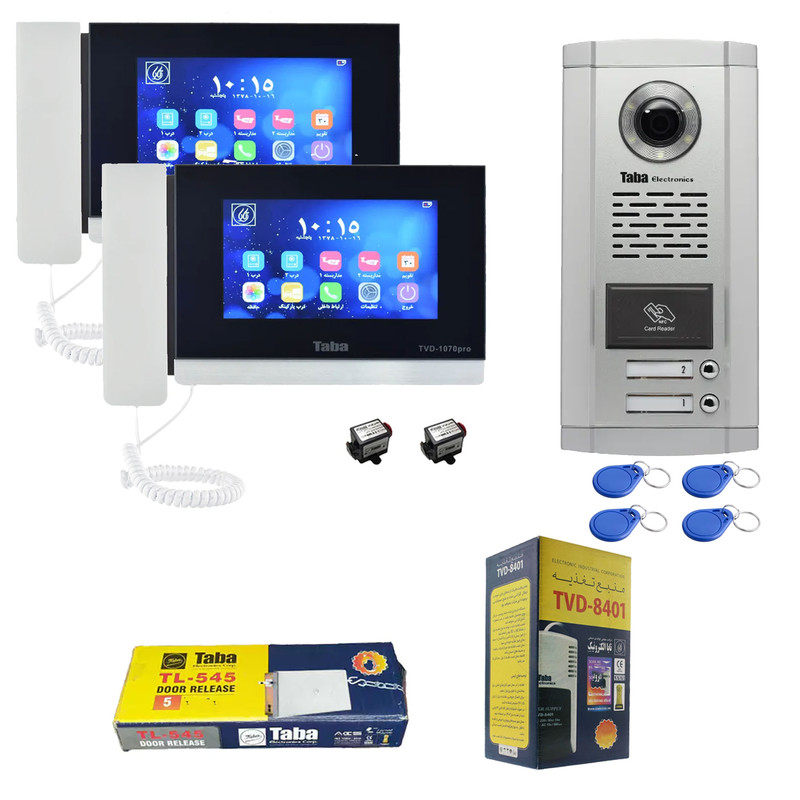 مجموعه دربازکن تصویری کارتی تابا مدل 1070PRO-1860CR دو واحدی به همراه محافظ ولتاژ مانیتور مجموعه دربازکن تصویری کارتی تابا مدل 1070PRO-1860CR دو واحدی به همراه محافظ ولتاژ مانیتور