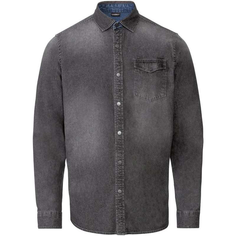 پیراهن آستین بلند مردانه لیورجی مدل جین تک جیب رنگ مشکی