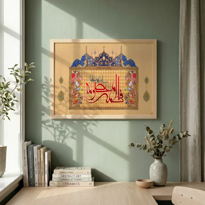 تابلو طرح ولادت حضرت معصومه (س) مدل G15295 فریم کرم روشن