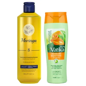 شامپو رطوبت رسان مو واتیکا مدل Almond and Honey حجم 200 میلی لیتر به همراه شامپو مو مورینگا امو مدل S8 حجم 400 میلی لیتر 