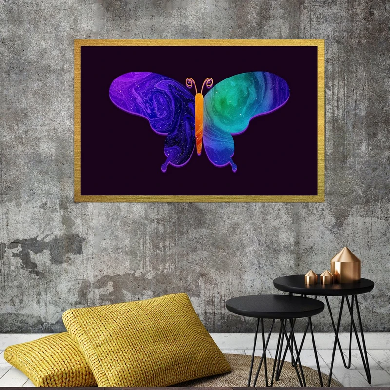 تابلو بکلیت طرح پروانه رنگی مدل قاب شاسی T-S7389