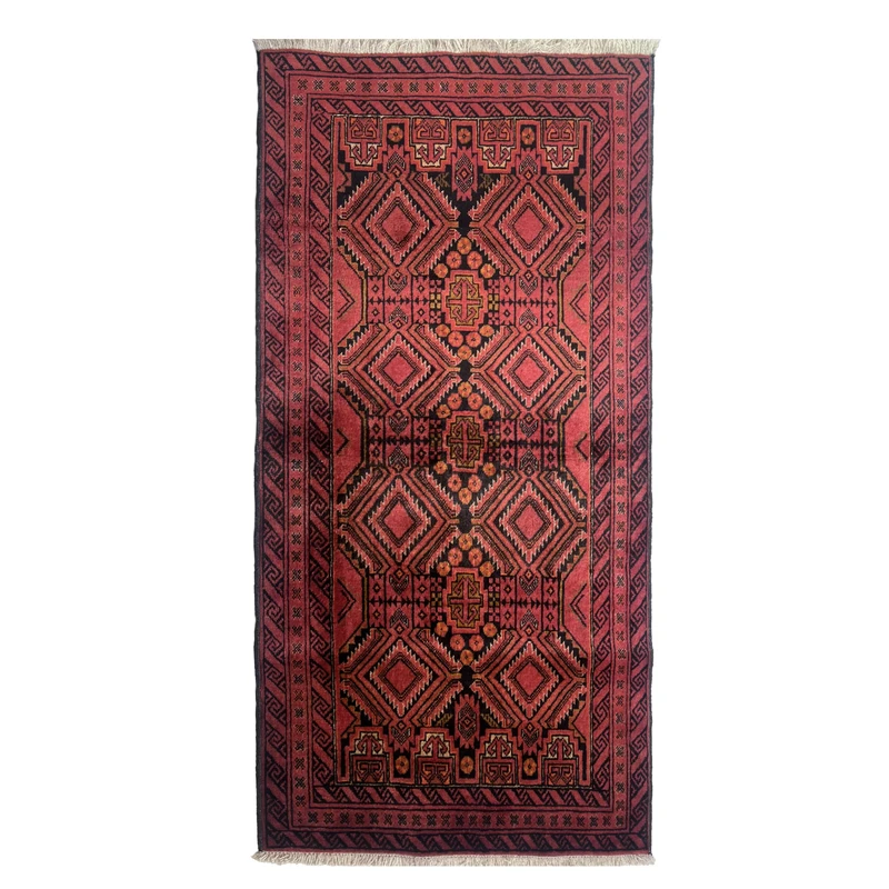 فرش دستبافت دو متری طرح بلوچ زمینه قرمز کد NKP.RJ2