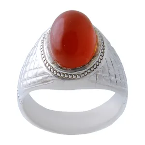 انگشتر نقره مردانه  بازرگانی میلادی مدل عقیق یمنی گنبدی رکاب دستساز کد AM_1027