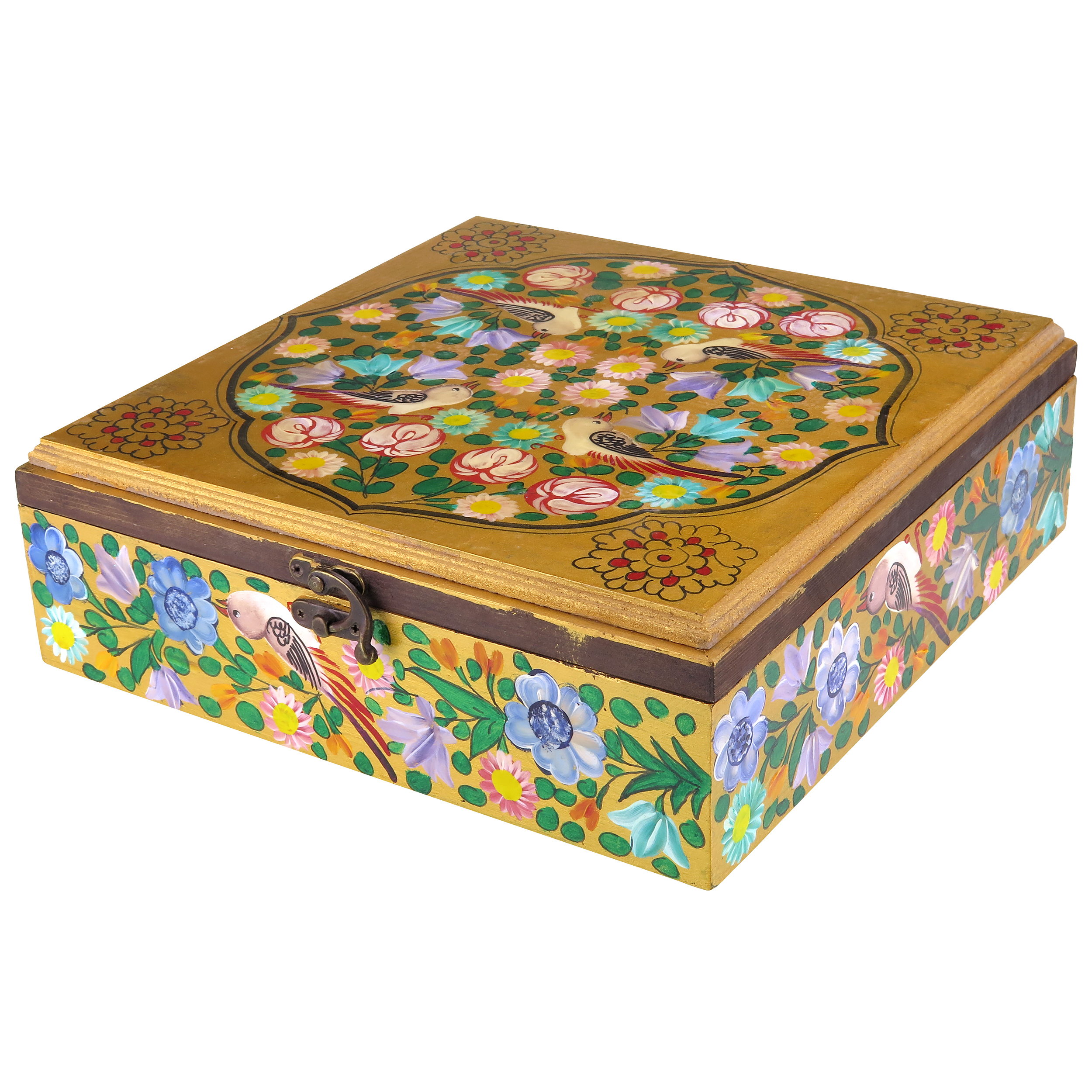 جعبه هدیه چوبی طرح گل و مرغ مدل srmd04