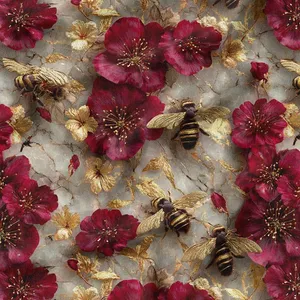 پارچه ملحفه عرض 1.5 متر پارچه باما طرح پنج بعدی زنبور کیوت کد 5014093 رنگ قرمز