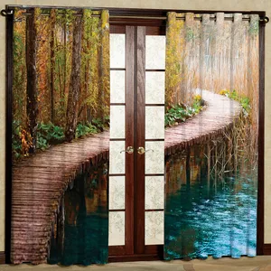 پرده مدل پل چوبی هازان پانچی کد 2163 سایز 140x200 سانتی متر