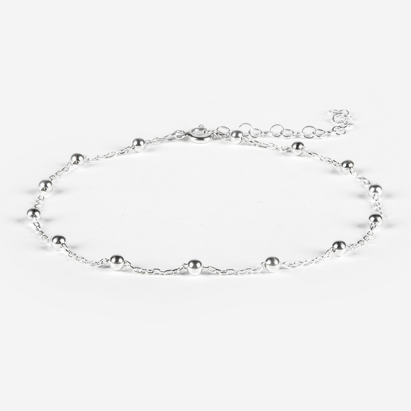 پابند نقره زنانه ریسه گالری مدل توپی کد 2061