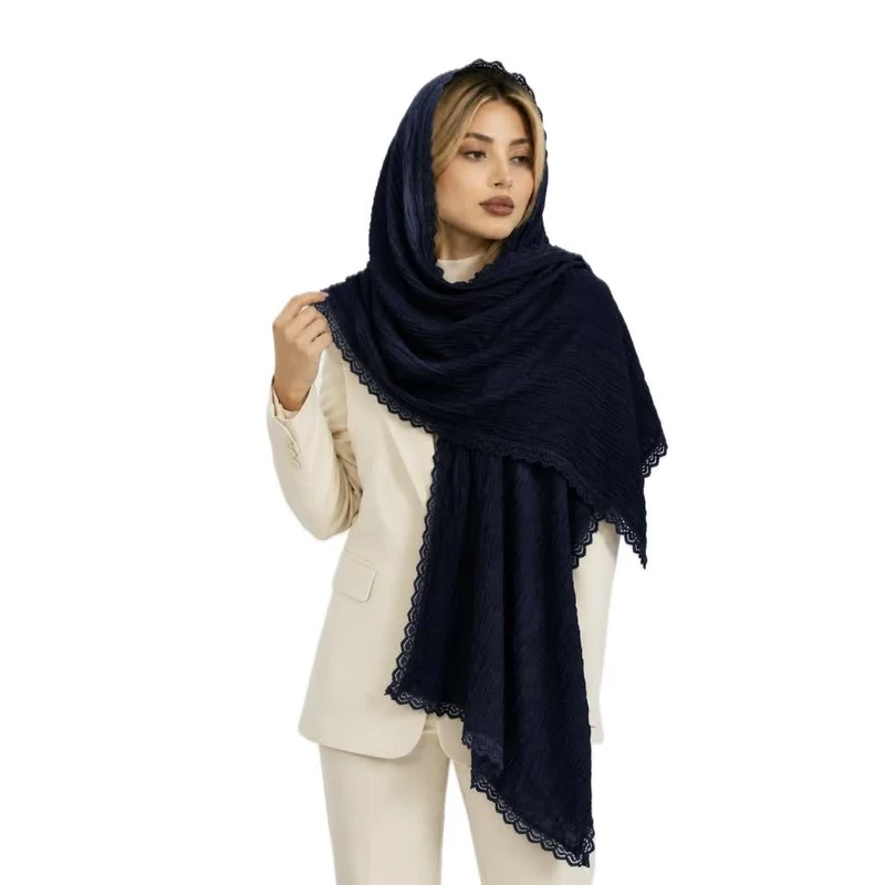 شال زنانه نخ نوار دوزی مدل دور دانتل