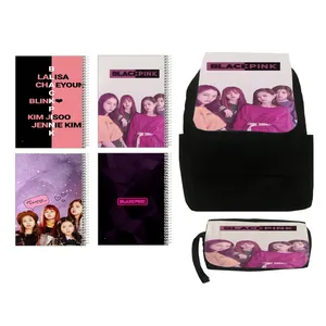کوله پشتی مدل  black pink کد kj3 به همراه جامدادی و دفتر مشق مجموعه 4 عددی