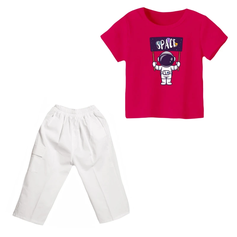 ست تی شرت و شلوارک دخترانه مدل فضانورد کد ۵