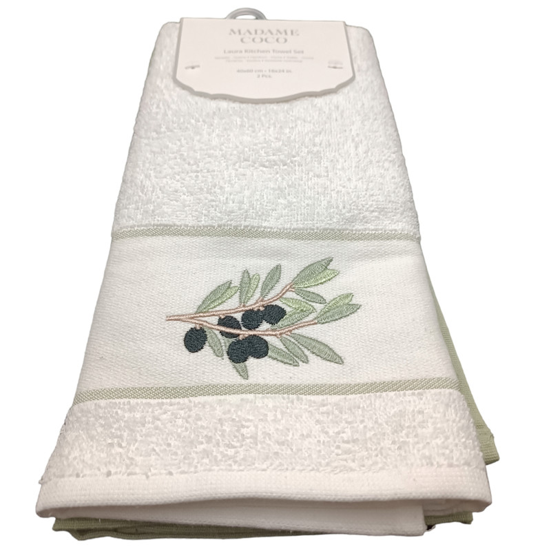 حوله و دستمال آشپزخانه مادام کوکو مدل Lauren مجموعه دو عددی