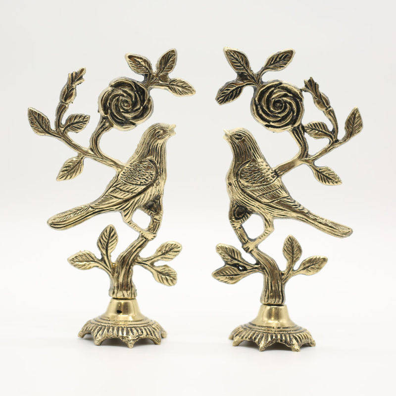 مجسمه برنجی مدل گل و بلبل کد S-4089 مجموعه 2 عددی