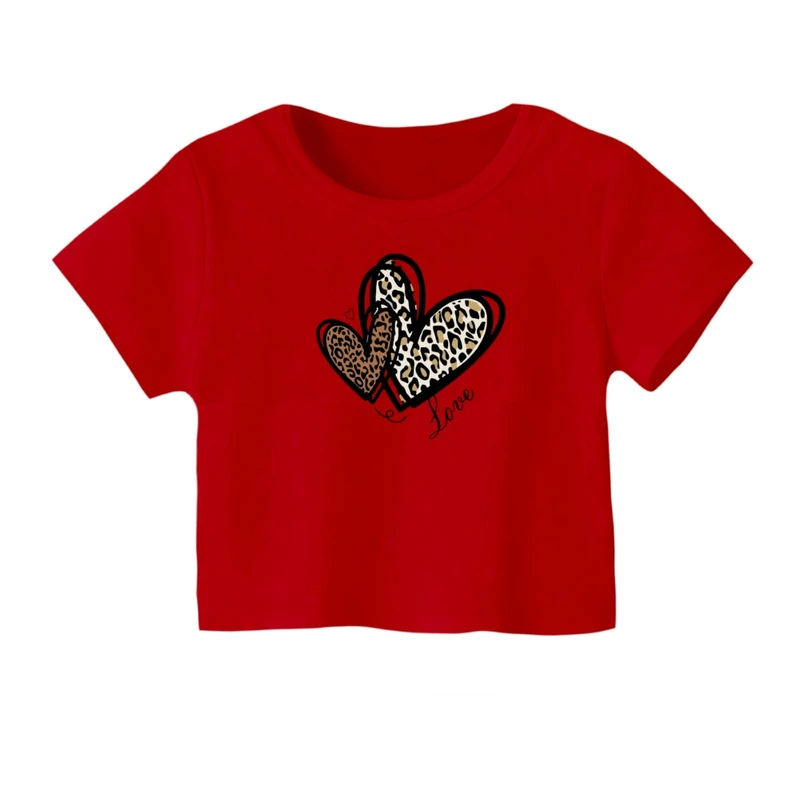 کراپ‌ تی‌شرت آستین کوتاه زنانه مدل دوقلب کد 01