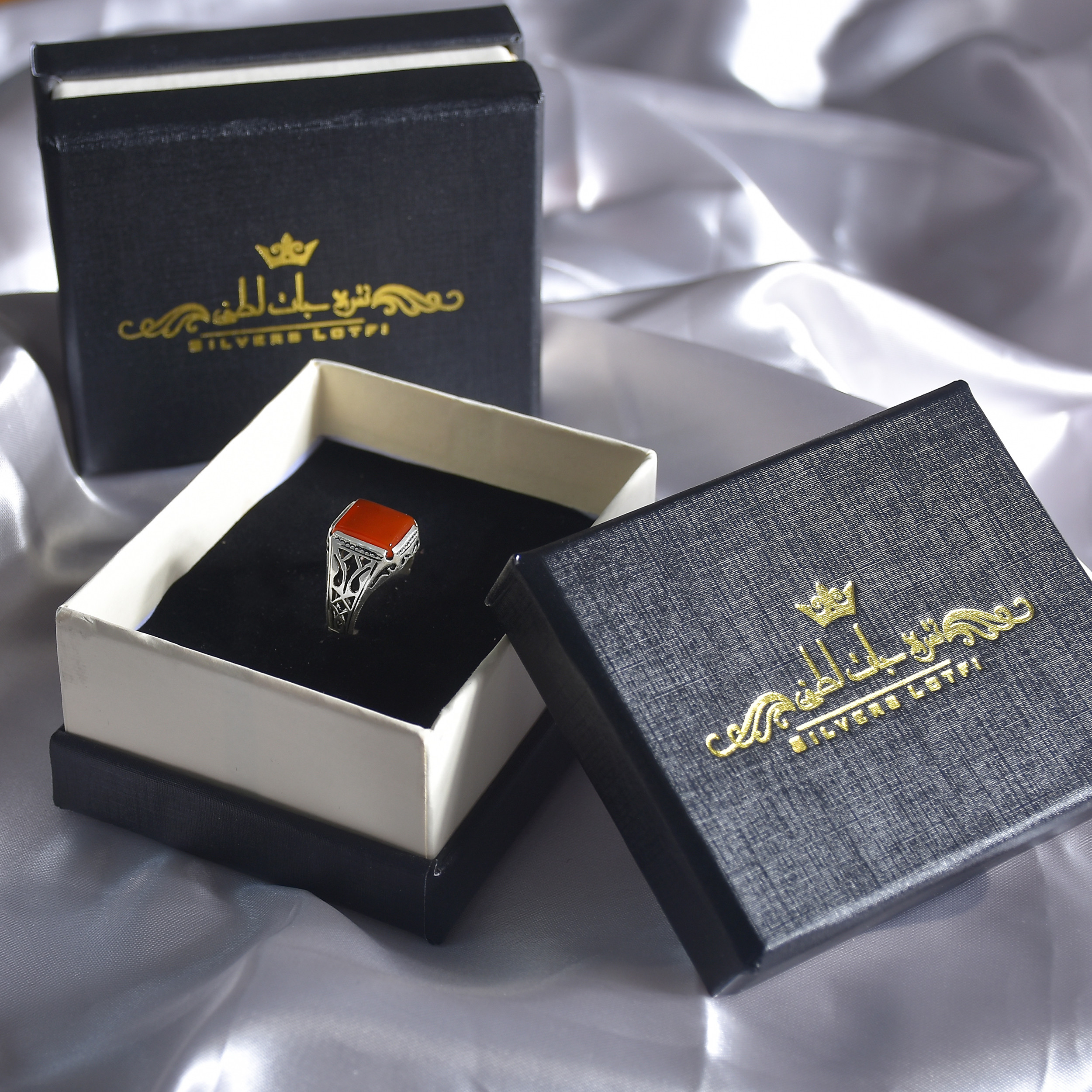 انگشتر نقره مردانه نقره جات لطفی مدل عقیق کد ANMS01E01