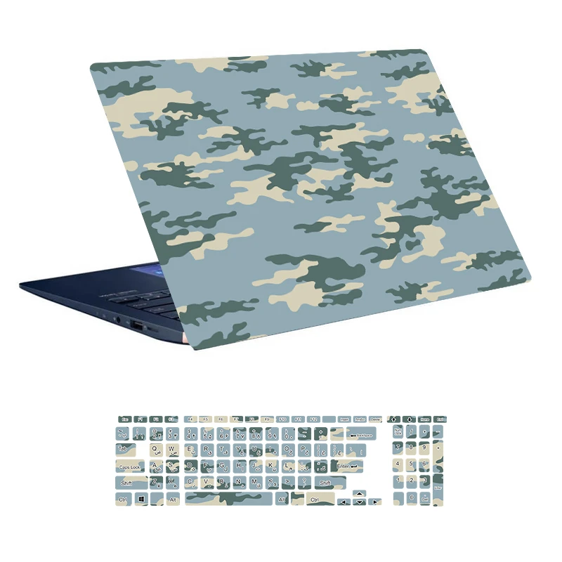استیکر لپ تاپ توییجین و موییجین طرح Military کد 04 مناسب برای لپ تاپ 15.6 اینچ به همراه برچسب حروف فارسی کیبورد 