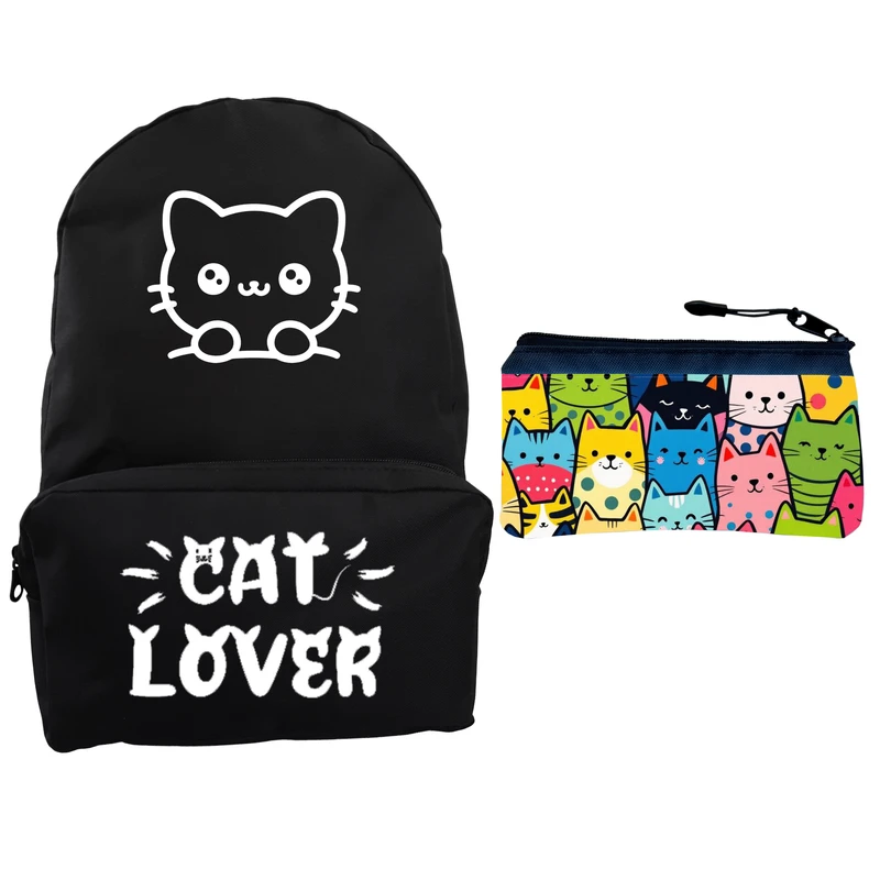 کوله پشتی مدرسه مدل عاشق گربه کد 487 به همراه جامدادی