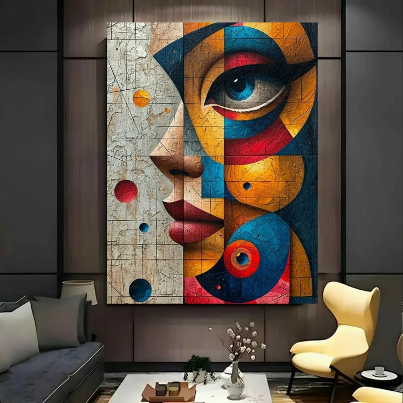 پوستر پارچه ای طرح مخمل نقاشی انتزاعی چهره مدل زیبا کد BK23887