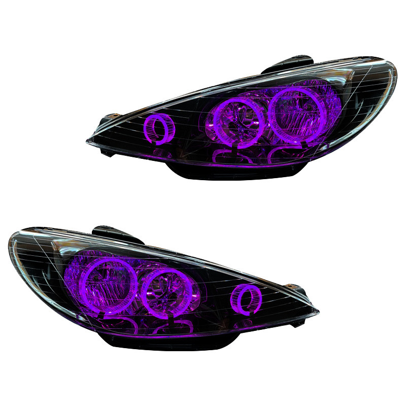 چراغ جلو خودرو گروه پژوهش صنعت مدرن مدل 3D-Ring-Purple مناسب برای پژو 206 بسته دو عددی