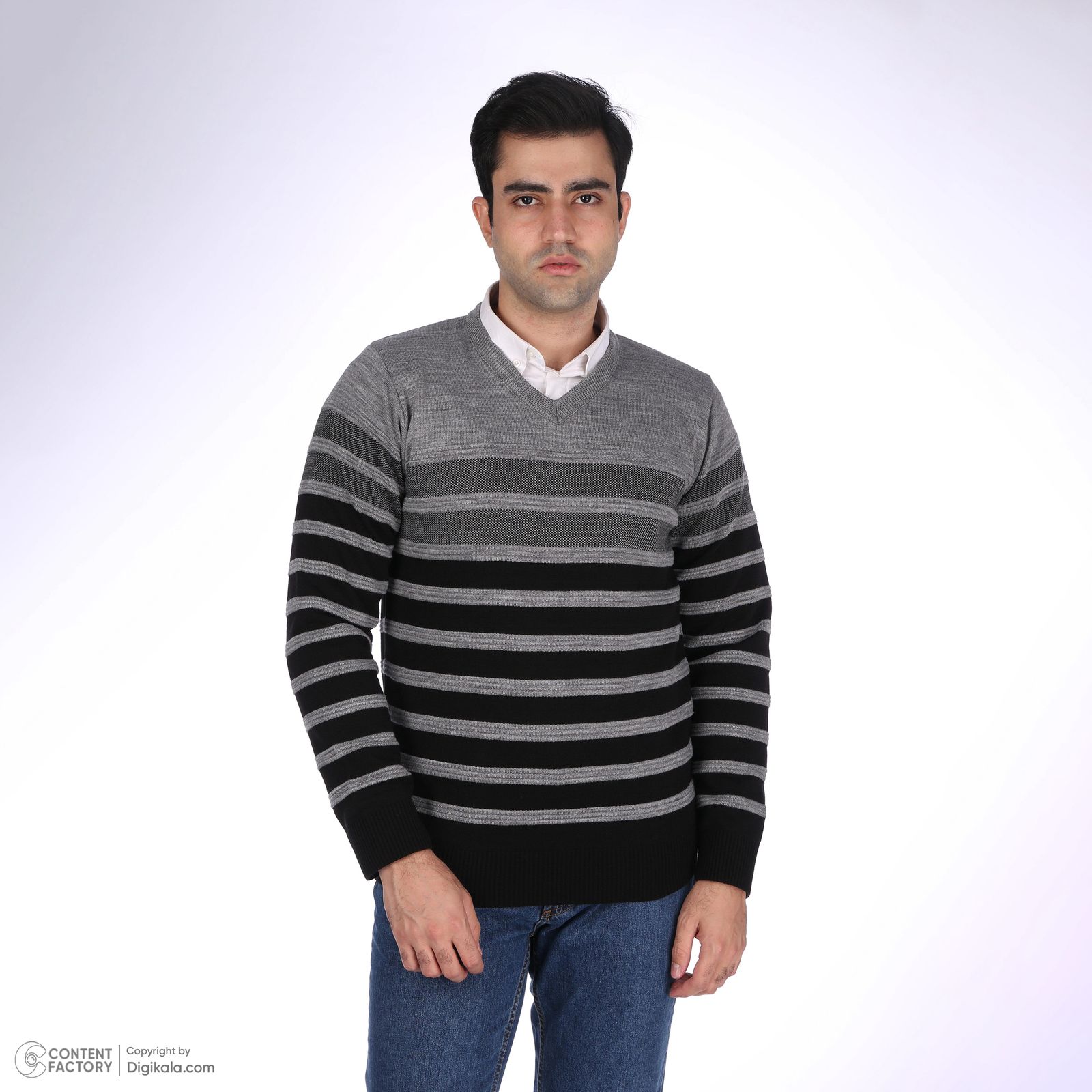پلیور مردانه تریکو پاییزان مدل H700 یقه هفت رنگ مشکی -  - 2