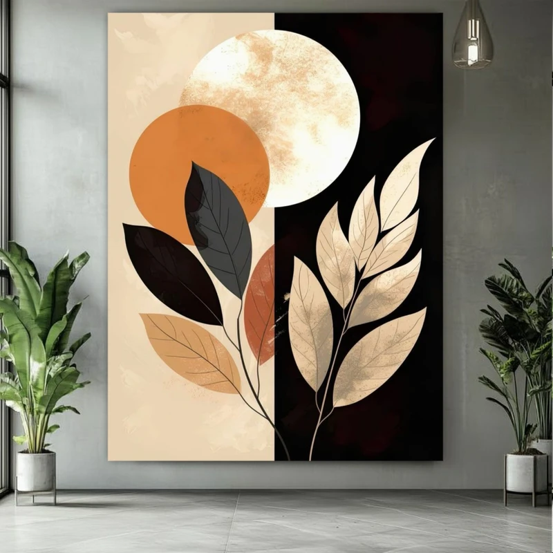تابلو بوم طرح مخمل مینیمال مدل ماه و برگ کد BK24622