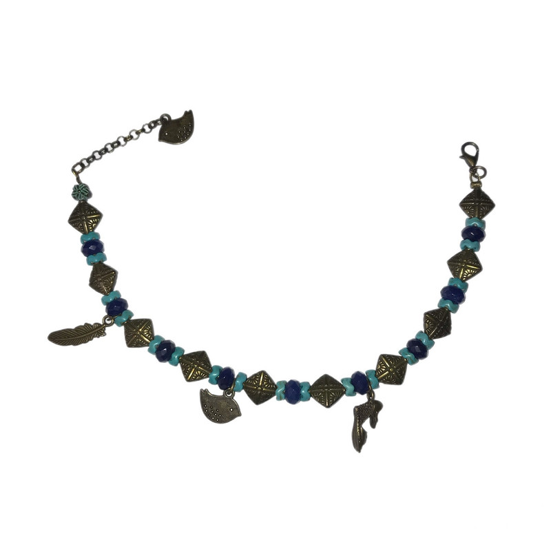 نیم ست زنانه مدل سنگ فیروزه و عقیق و برنز کد S-288