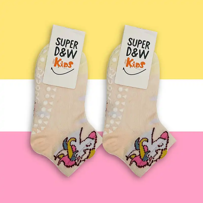 جوراب ساق کوتاه بچگانه مدل استپ دار بسته دو عددی