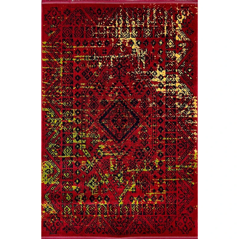 فرش ماشینی 500 شانه زمینه قرمز لاکی حاشیه قرمز لاکی مدل بلوچ کد ۱۲