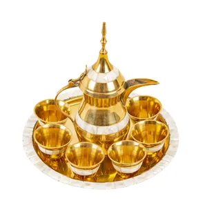 سرویس قهوه خوری 8 پارچه مدل برنزی طرح صدف دریایی بزرگ